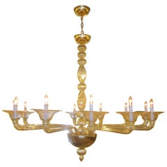Grande lampadario in vetro trasparente ambrato di Murano / Venezia attribuito a Venini
