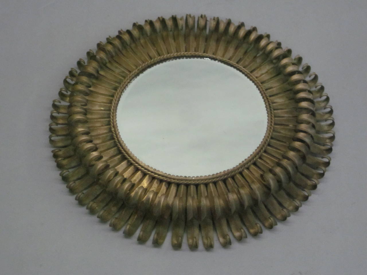 Mid-20th Century Double Level French 1940s Gilt Iron Sunburst Mirror