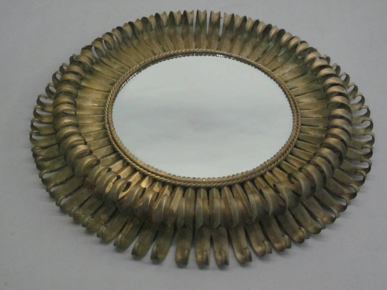 Double Level French 1940s Gilt Iron Sunburst Mirror In Good Condition In New York, NY
