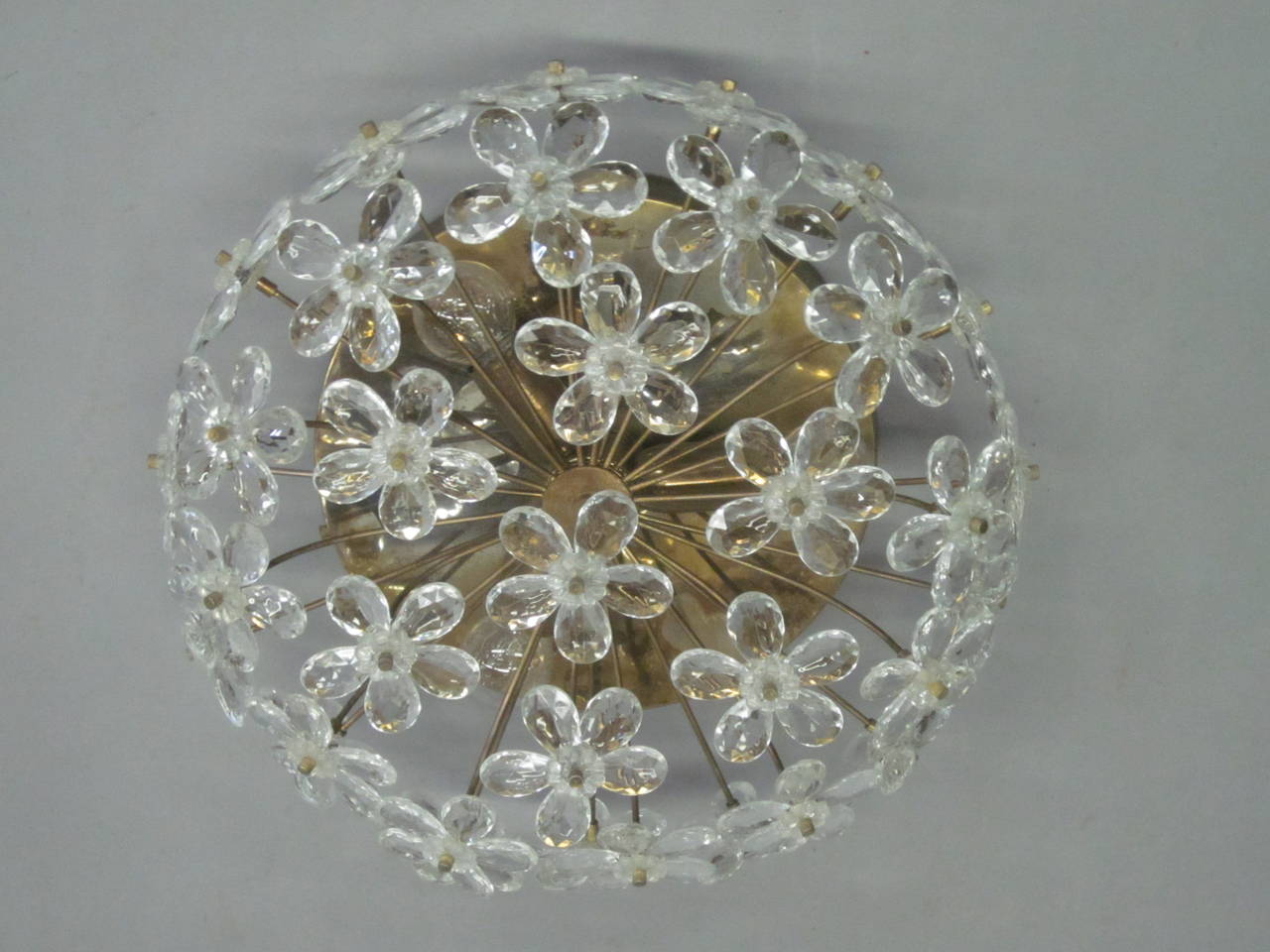 3 Italian Mid-Century Modern Murano Glass / Crystal Floral Flush Mount Fixtures For Sale 1