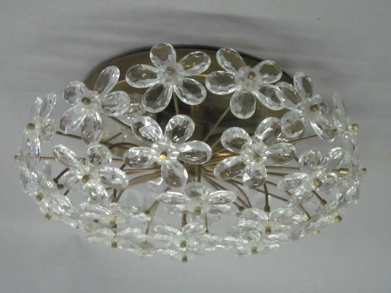 3 Italian Mid-Century Modern Murano Glass / Crystal Floral Flush Mount Fixtures For Sale 2