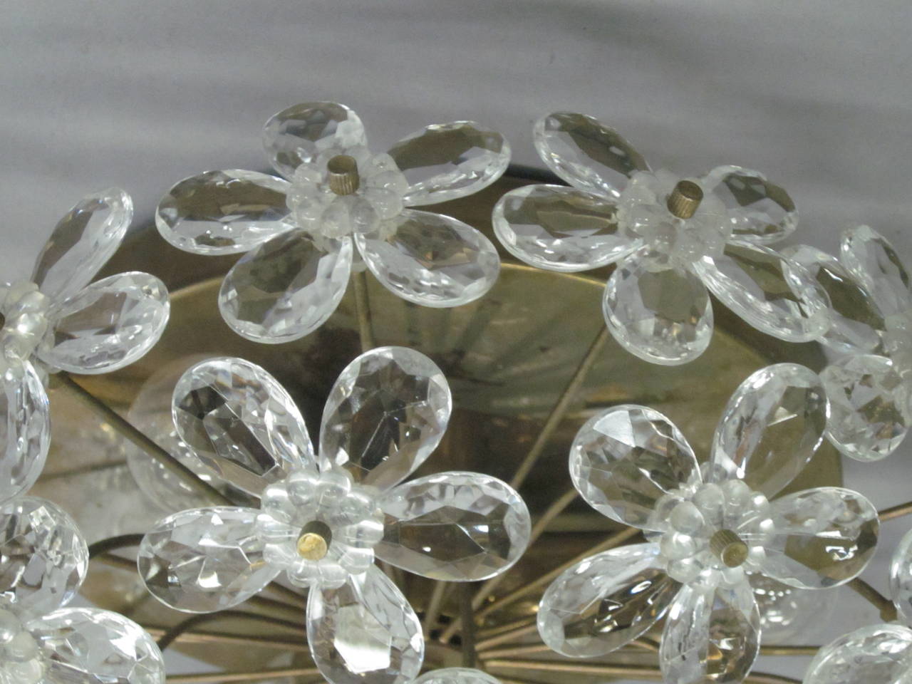 3 Italian Mid-Century Modern Murano Glass / Crystal Floral Flush Mount Fixtures For Sale 4