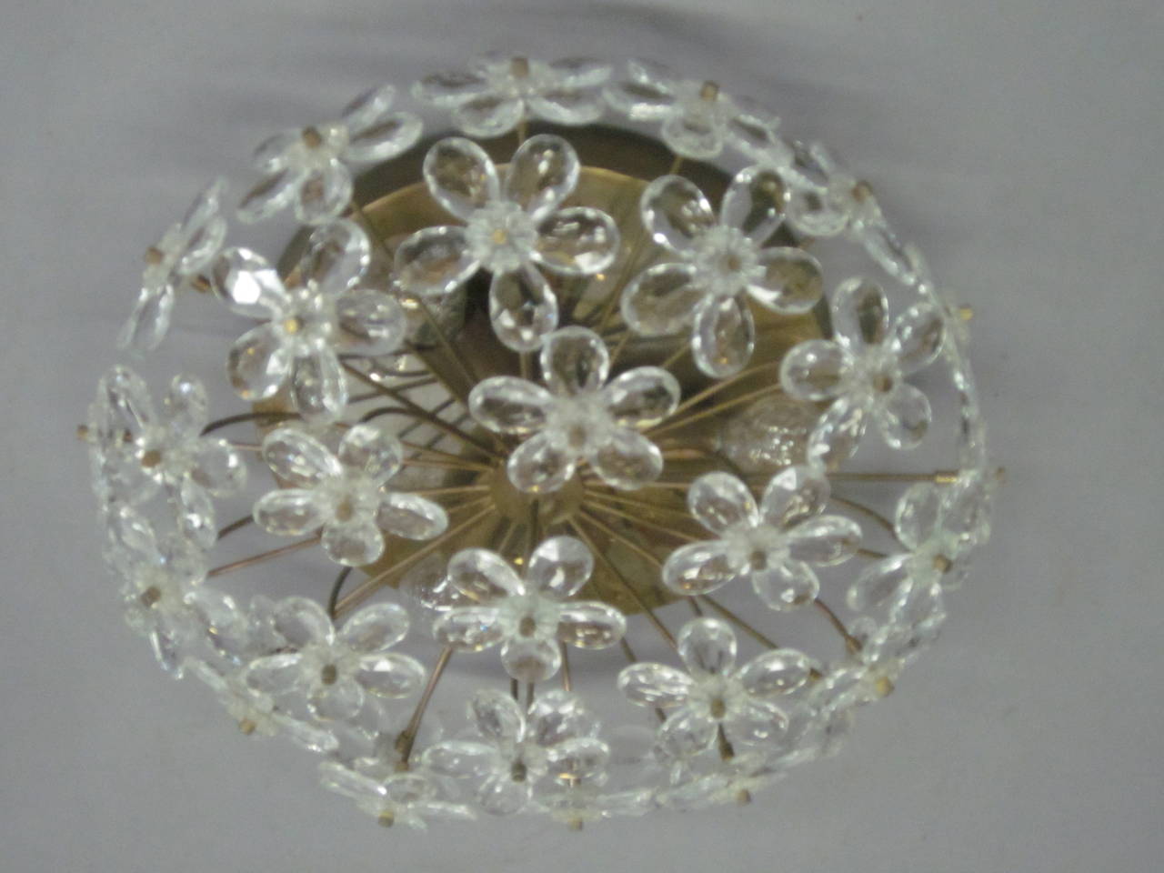 20th Century 3 Italian Mid-Century Modern Murano Glass / Crystal Floral Flush Mount Fixtures For Sale