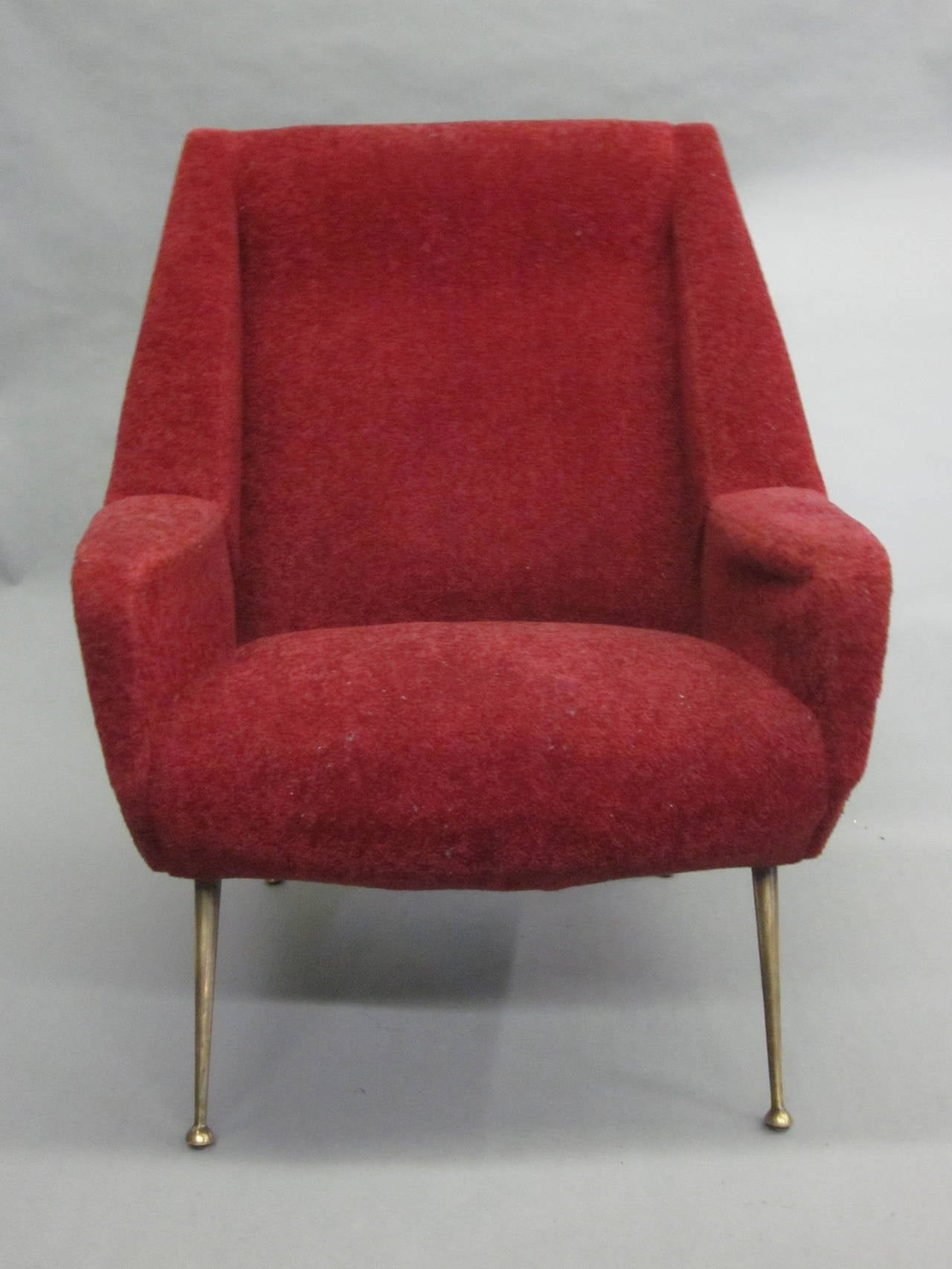 Brass Italian Mid-Century Modern Lounge Chairs Attributed to Gianfranco Frattini, Pair