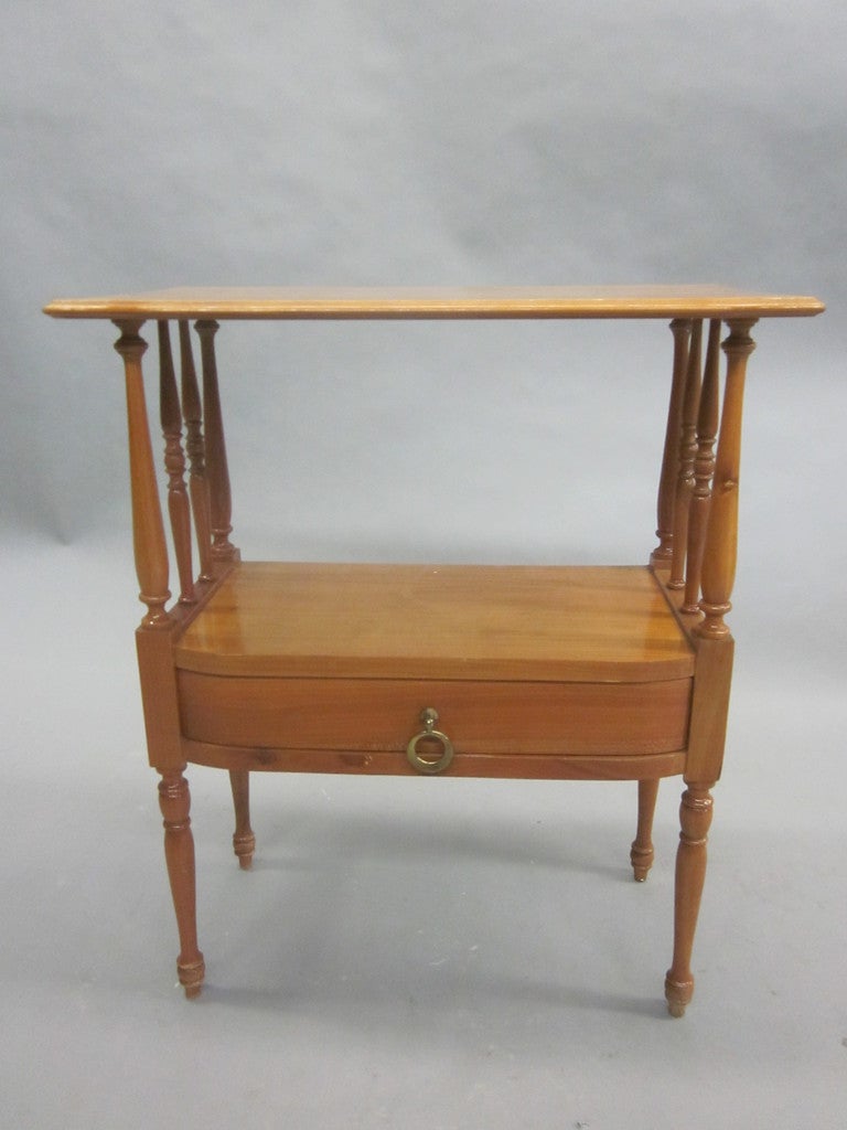 Elegant Pair of French Mid-Century solid cherry nightstands / side tables in the modern neoclassical spirit of Andre Arbus.