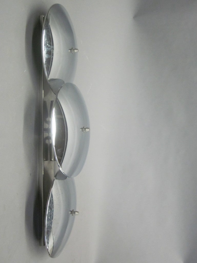 2 Large Italian Mid-Century Modern Chrome Sconces / Flush Mounts, Reggiani In Good Condition In New York, NY