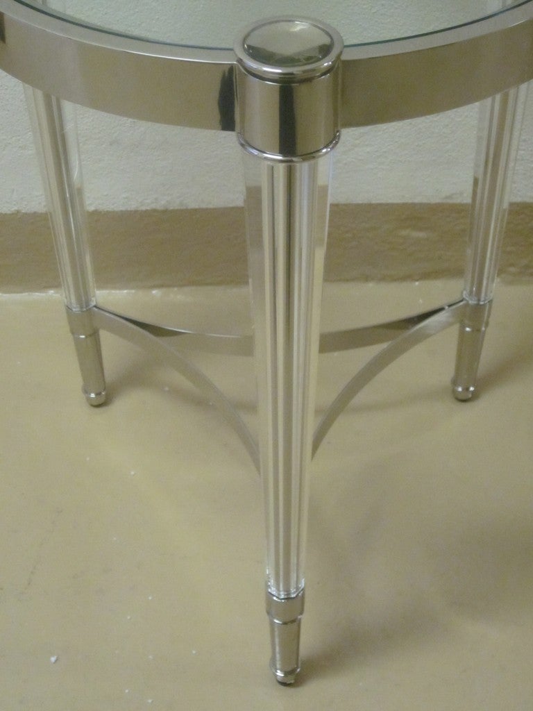 2 Italian Mid-Century Modern Style Solid Crystal & Nickel Side Tables, Baccarat 1