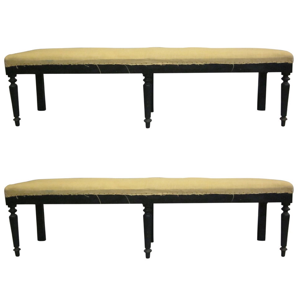 Two Large French Mid-Century Modern Neoclassical Carved Wood Benches circa 1930 For Sale