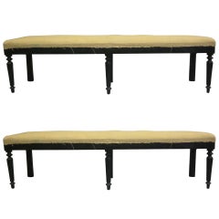 Retro Two Large French Mid-Century Modern Neoclassical Carved Wood Benches circa 1930
