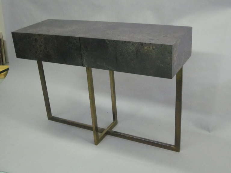 Metal French Mid-Century Modern Credenza /Console / Sofa Table by Jacques Quinet, 1970 For Sale