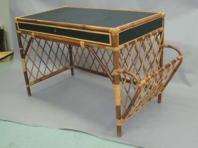 Mid-20th Century French Rattan and Skai Desk Attributed to Jean Royere