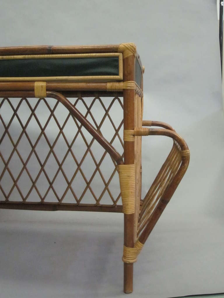 French Rattan and Skai Desk Attributed to Jean Royere 3