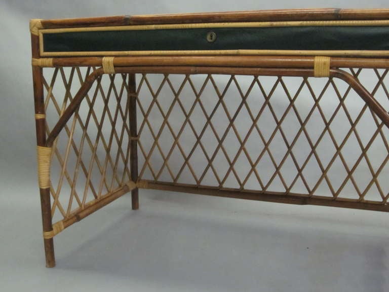 French Rattan and Skai Desk Attributed to Jean Royere 1