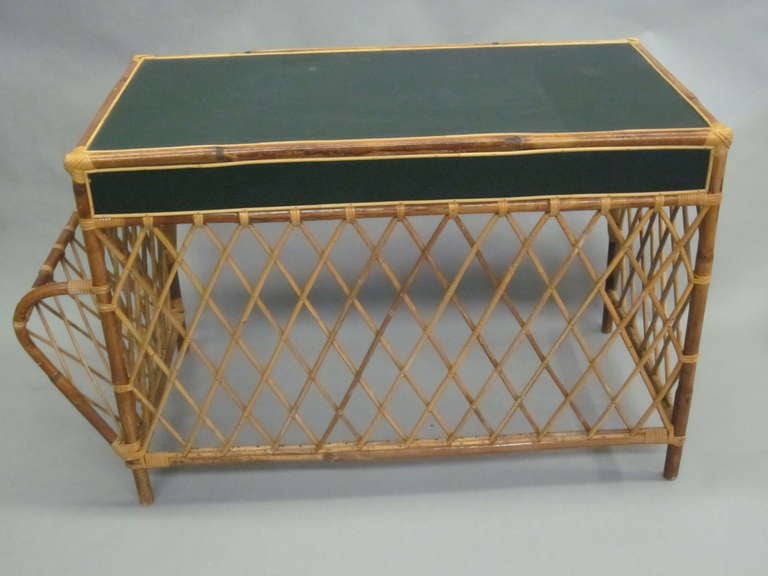 French Rattan and Skai Desk Attributed to Jean Royere 2