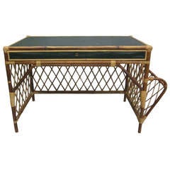 French Rattan and Skai Desk Attributed to Jean Royere