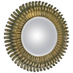 Double Level French 1940s Gilt Iron Sunburst Mirror