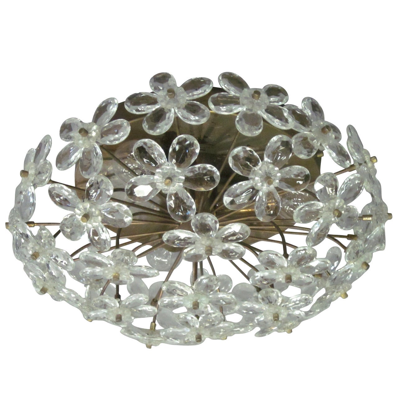 3 Italian Mid-Century Modern Murano Glass / Crystal Floral Flush Mount Fixtures For Sale