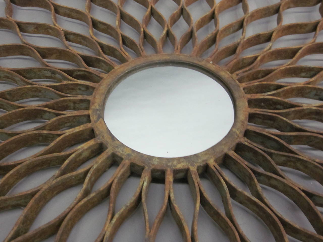 Large French Mid-Century Hand-Wrought Iron Sunburst Mirror by Raymond Subes 1930 For Sale 1