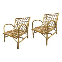 Vintage Pair of Rattan Armchairs by Jacques Quinet