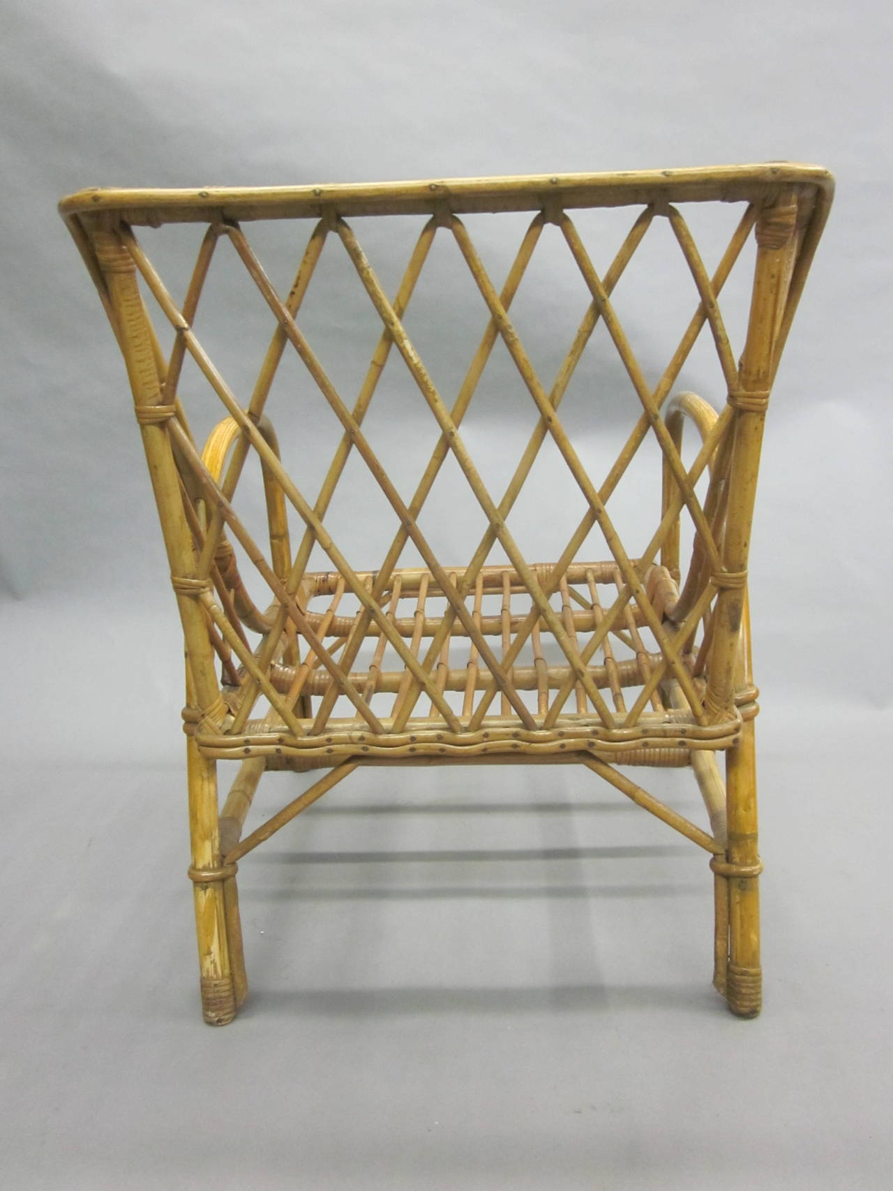 French Pair of Rattan Armchairs by Jacques Quinet