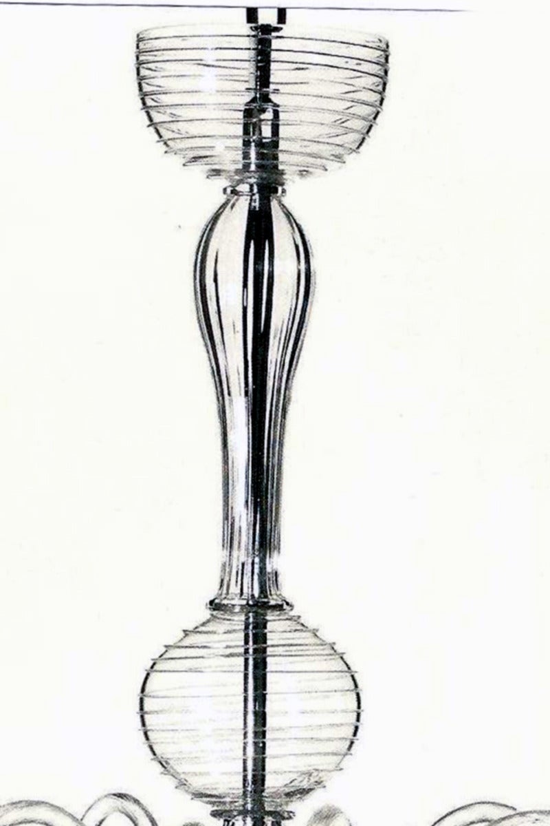 Two Italian Midcentury Style Clear Murano / Venetian Glass Ten-Arm Chandeliers For Sale 1