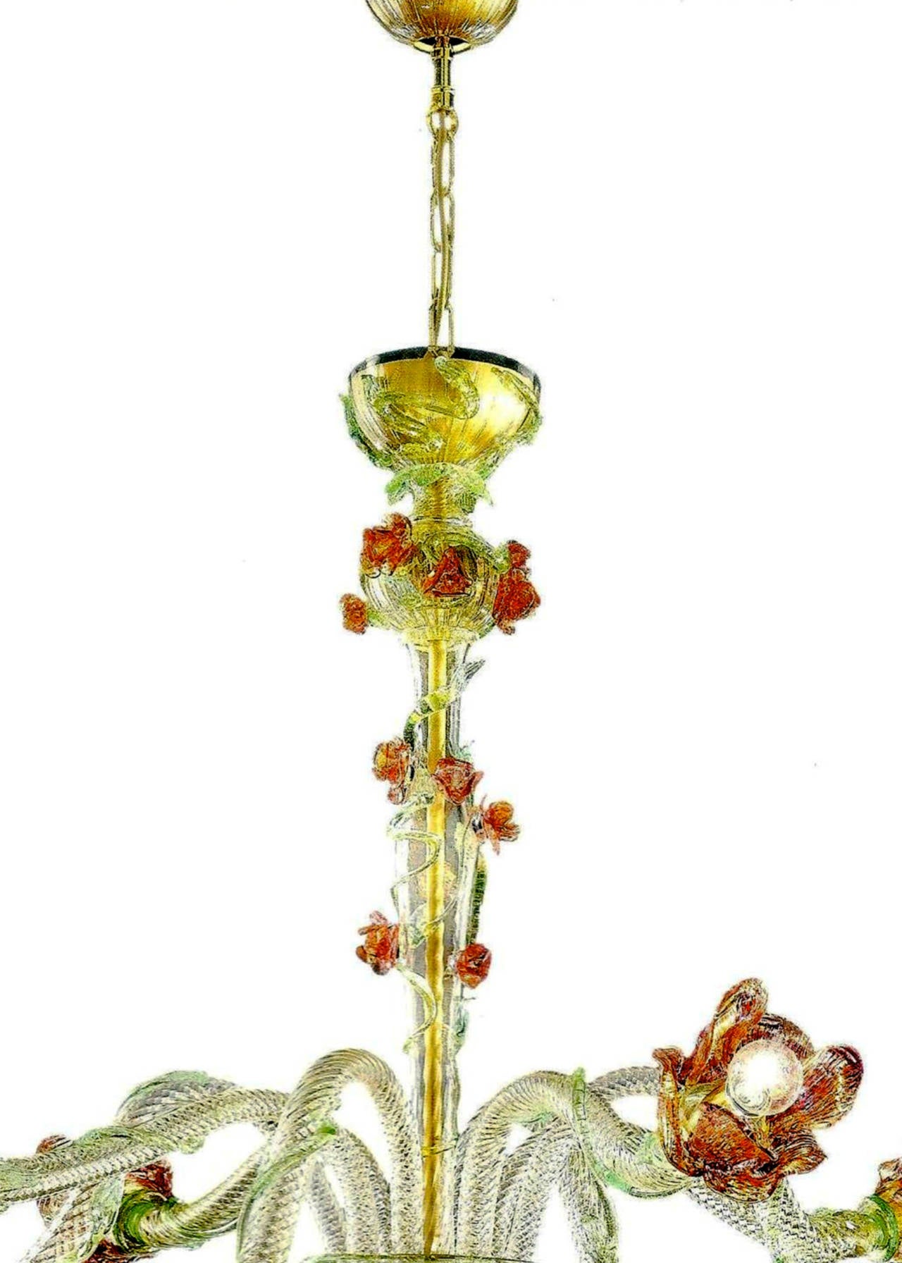 Italian Midcentury Floral Venetian / Murano Glass Chandelier For Sale 1