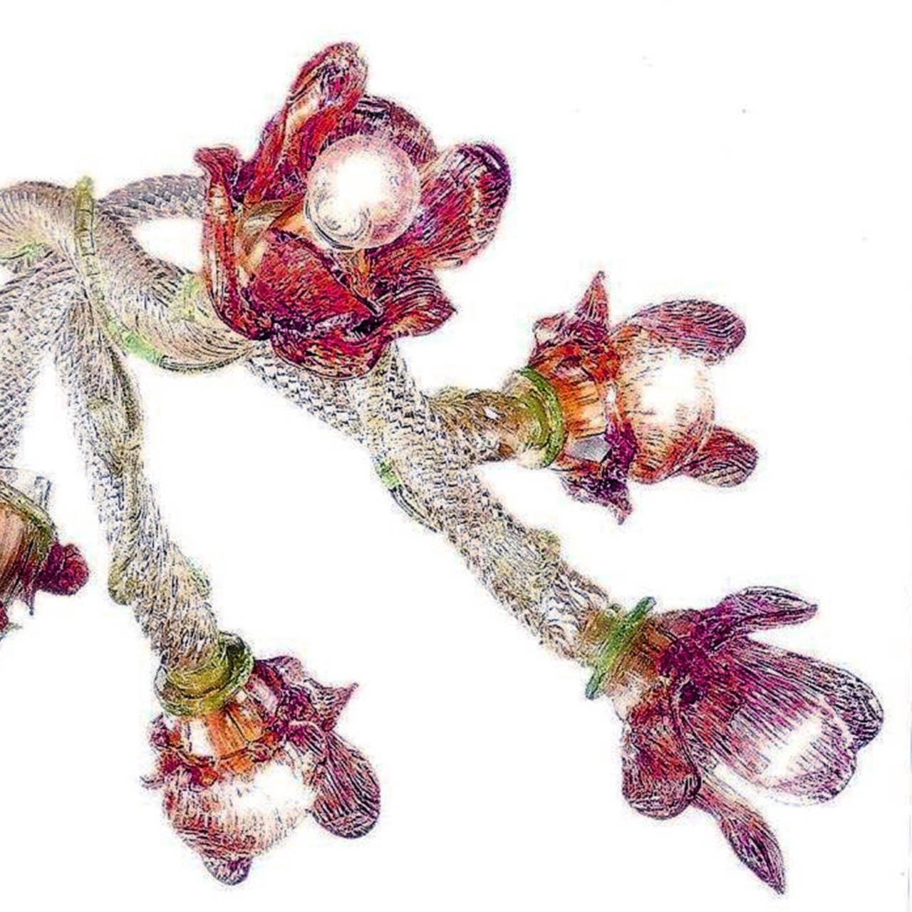 Mid-Century Modern Italian Midcentury Floral Venetian / Murano Glass Chandelier For Sale