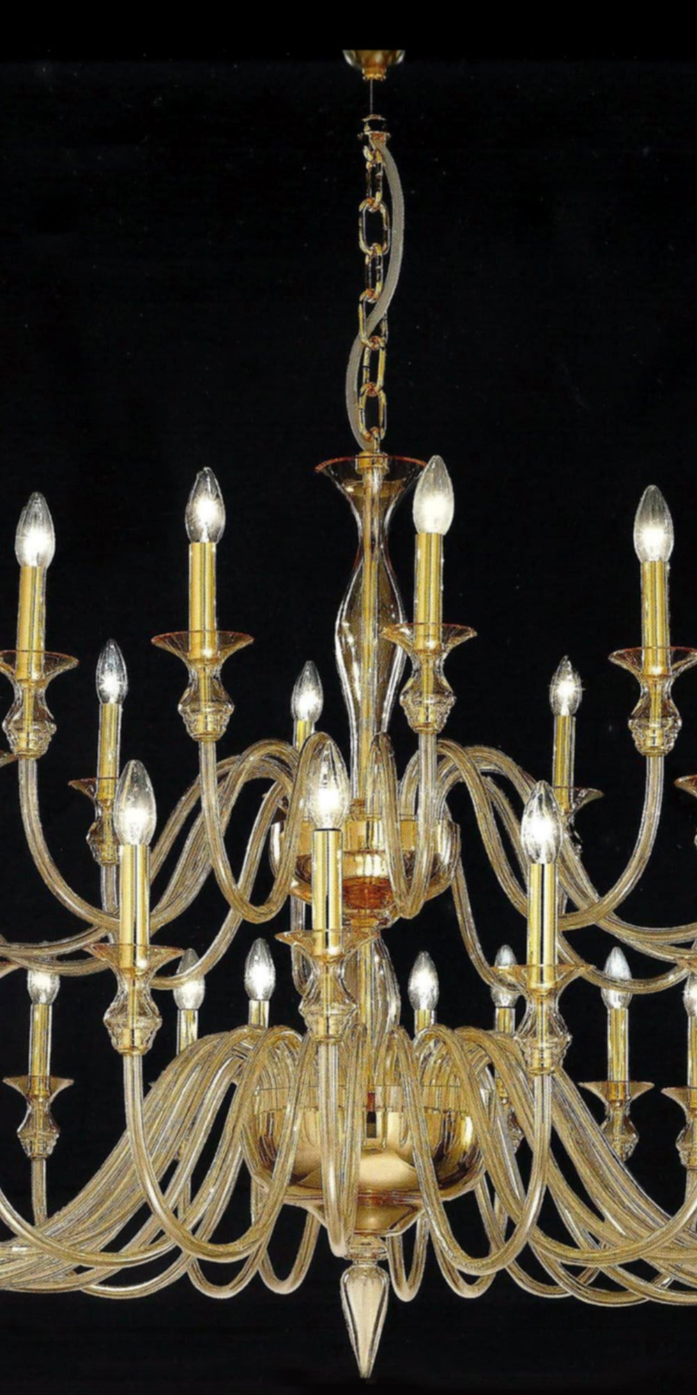 Mid-Century Modern Large, 36-Arm, Clear Amber Murano /Venetian Glass Modern Neoclassical Chandelier For Sale