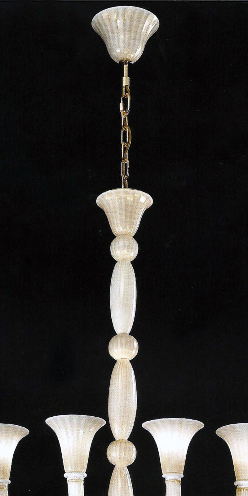 Hand-Crafted Italian Modern Neoclassical Hand Blown White and Gold Murano Glass Chandeliers For Sale