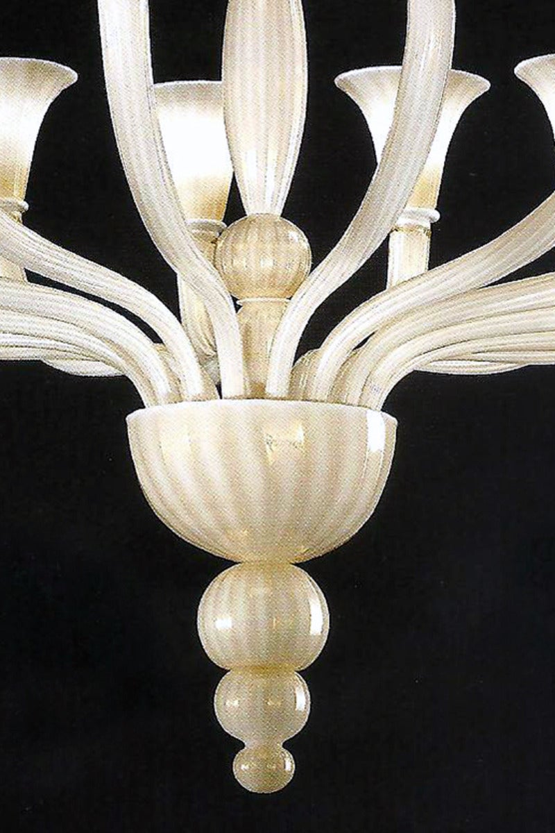 Mid-Century Modern Italian Modern Neoclassical Hand Blown White and Gold Murano Glass Chandeliers For Sale