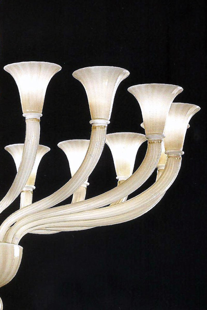 Hand-Crafted Large Modern Neoclassical Murano / Venetian 16-Arm White & Gold Glass Chandelier For Sale