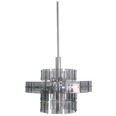 Italian 1970s Double Ring Smoked Glass Chandelier 3