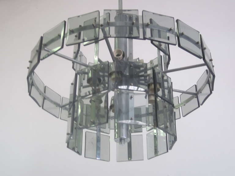 Mid-Century Modern Italian Midcentury Smoked Glass Chandelier, Max Ingrand, Fontana Arte Style For Sale