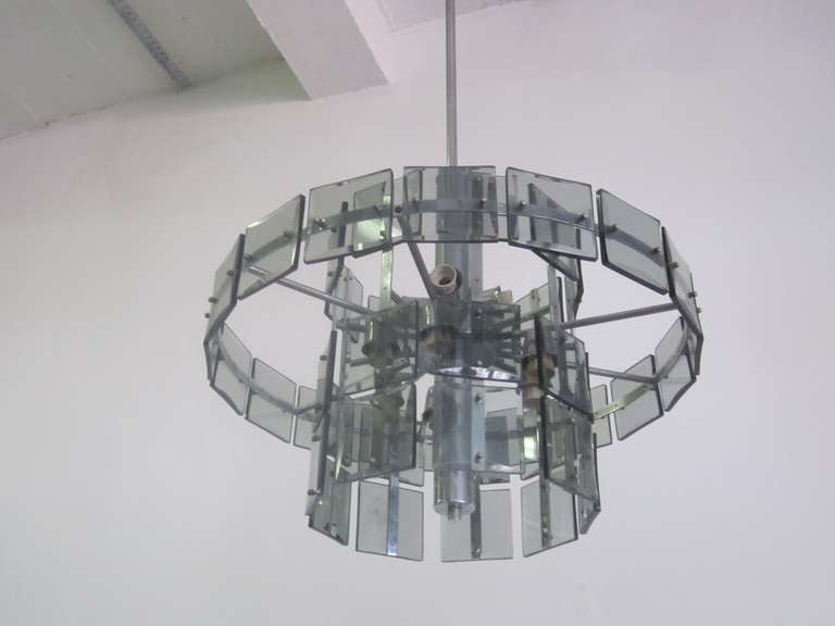 Italian Midcentury Smoked Glass Chandelier, Max Ingrand, Fontana Arte Style In Good Condition For Sale In New York, NY