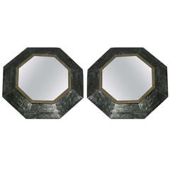 Two French 1940s Hammered Iron and Gilt Octagonal Mirrors 2