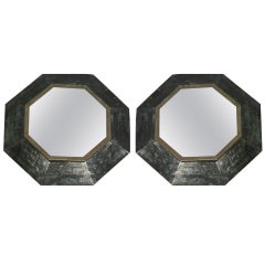 Two French 1940s Hammered Iron and Gilt Octagonal Mirrors
