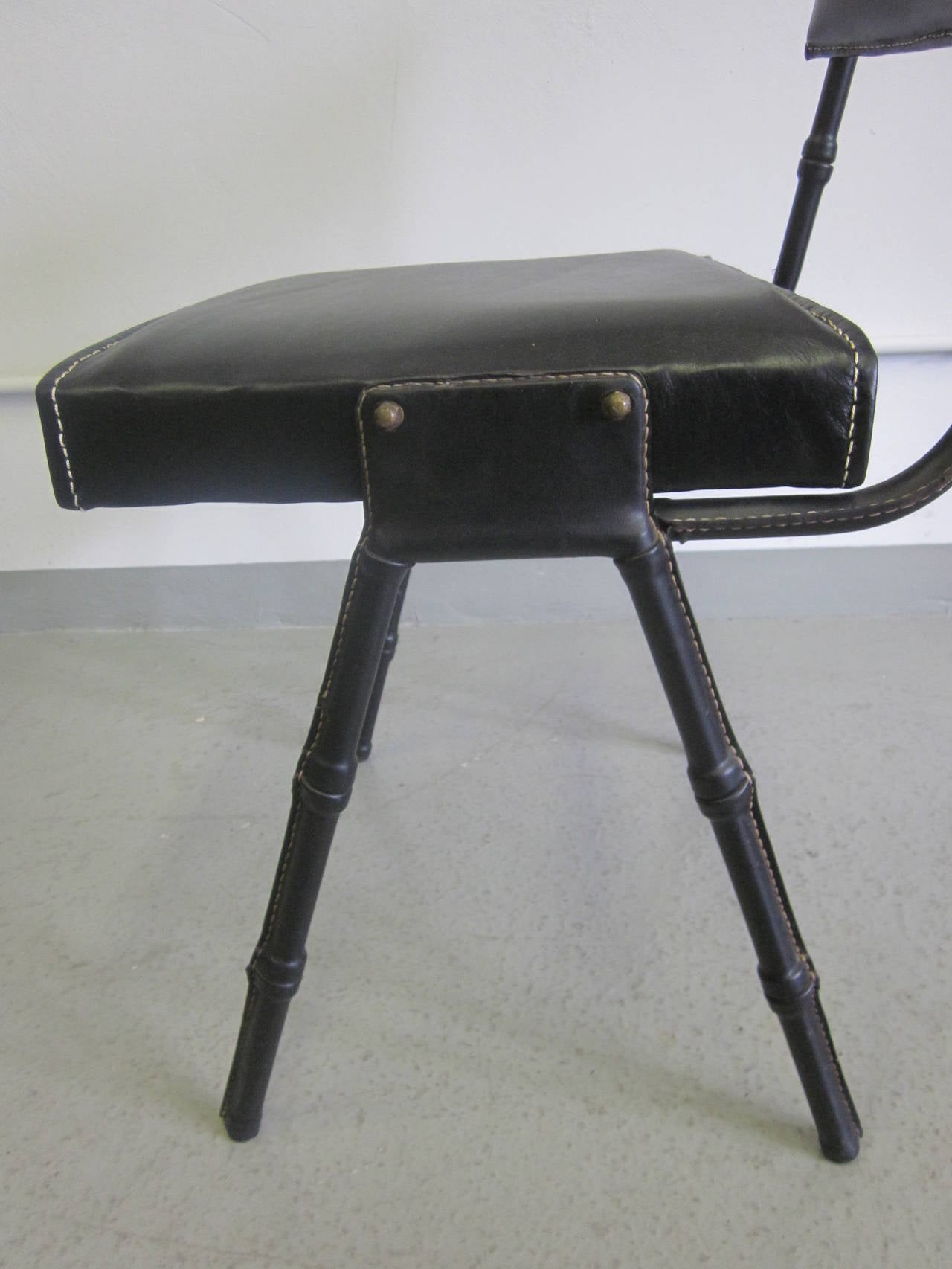 French Leather and Faux Bamboo Desk and Chair by Jacques Adnet 4