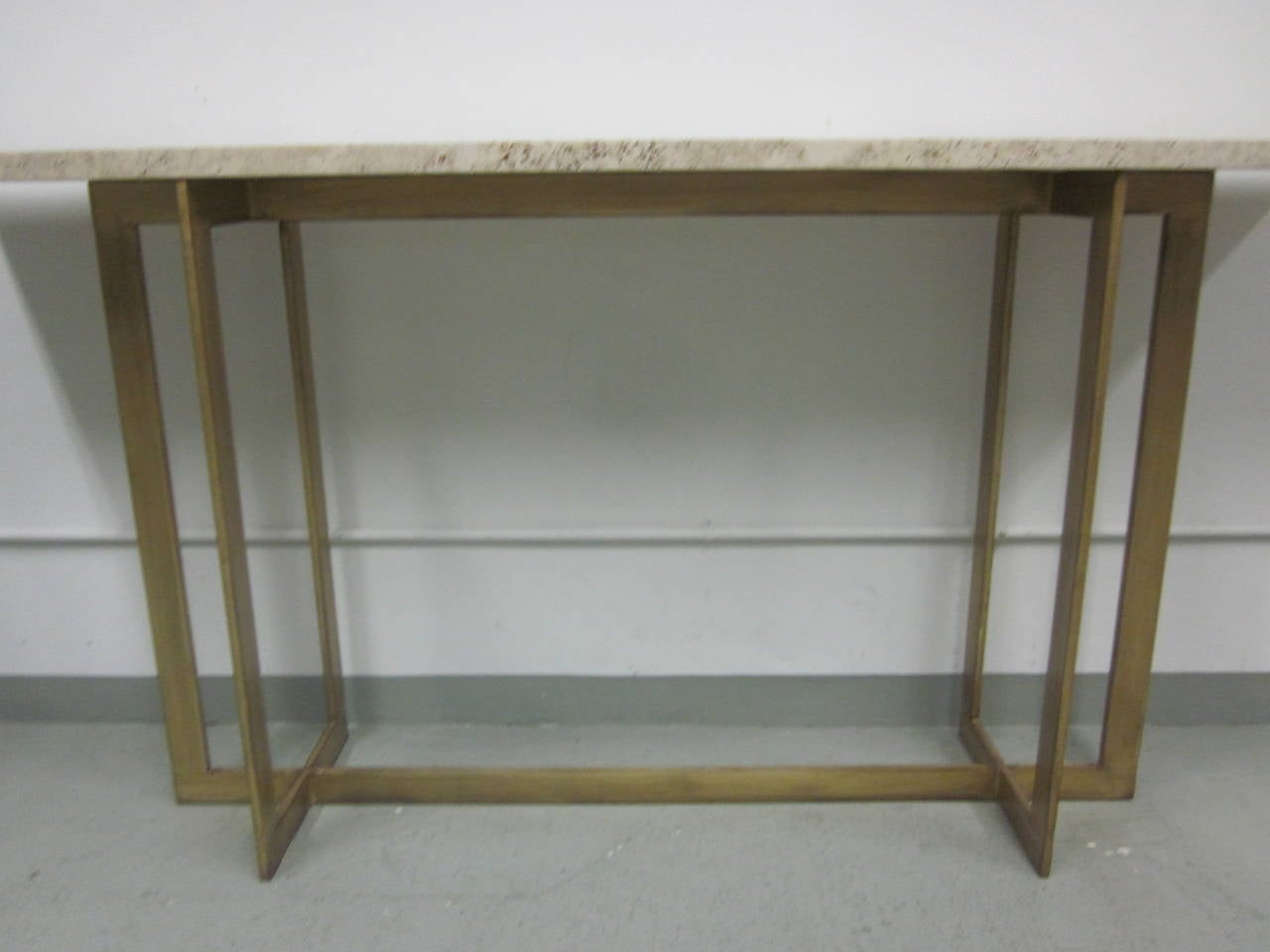 20th Century Large French Mid-Century Modern Gilt Wrought Iron Console, Jacques Quinet For Sale