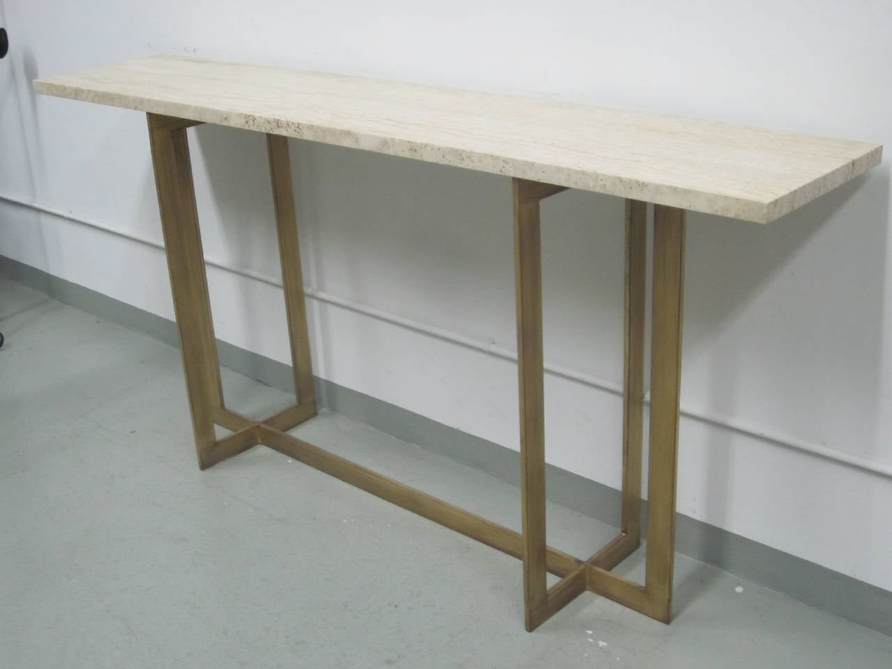 Mid-Century Modern Grande console française en fer forgé doré de style mi-siècle moderne, Jacques Quinet en vente