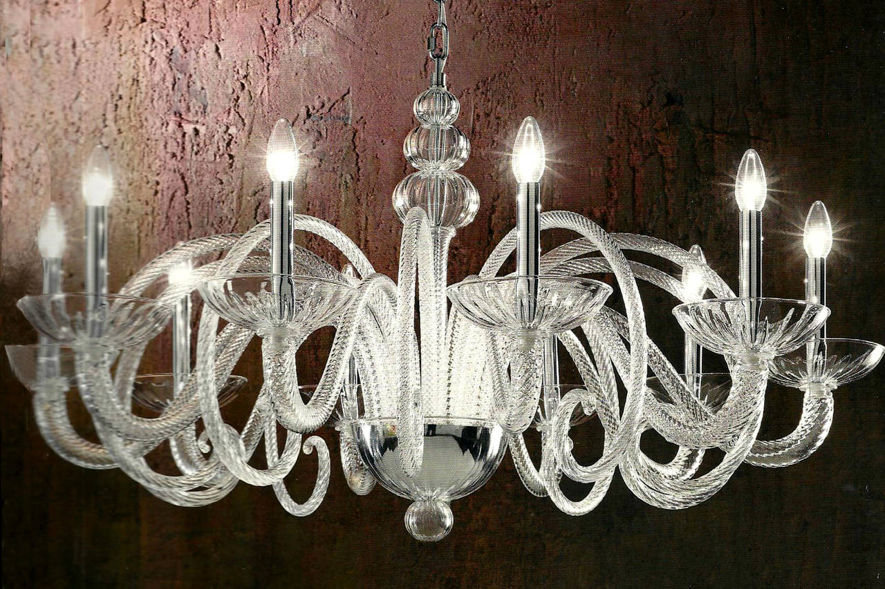 Mid-Century Modern Large Italian MId-Century Modern Ten-Arm Murano / Venetian  Glass Chandelier For Sale