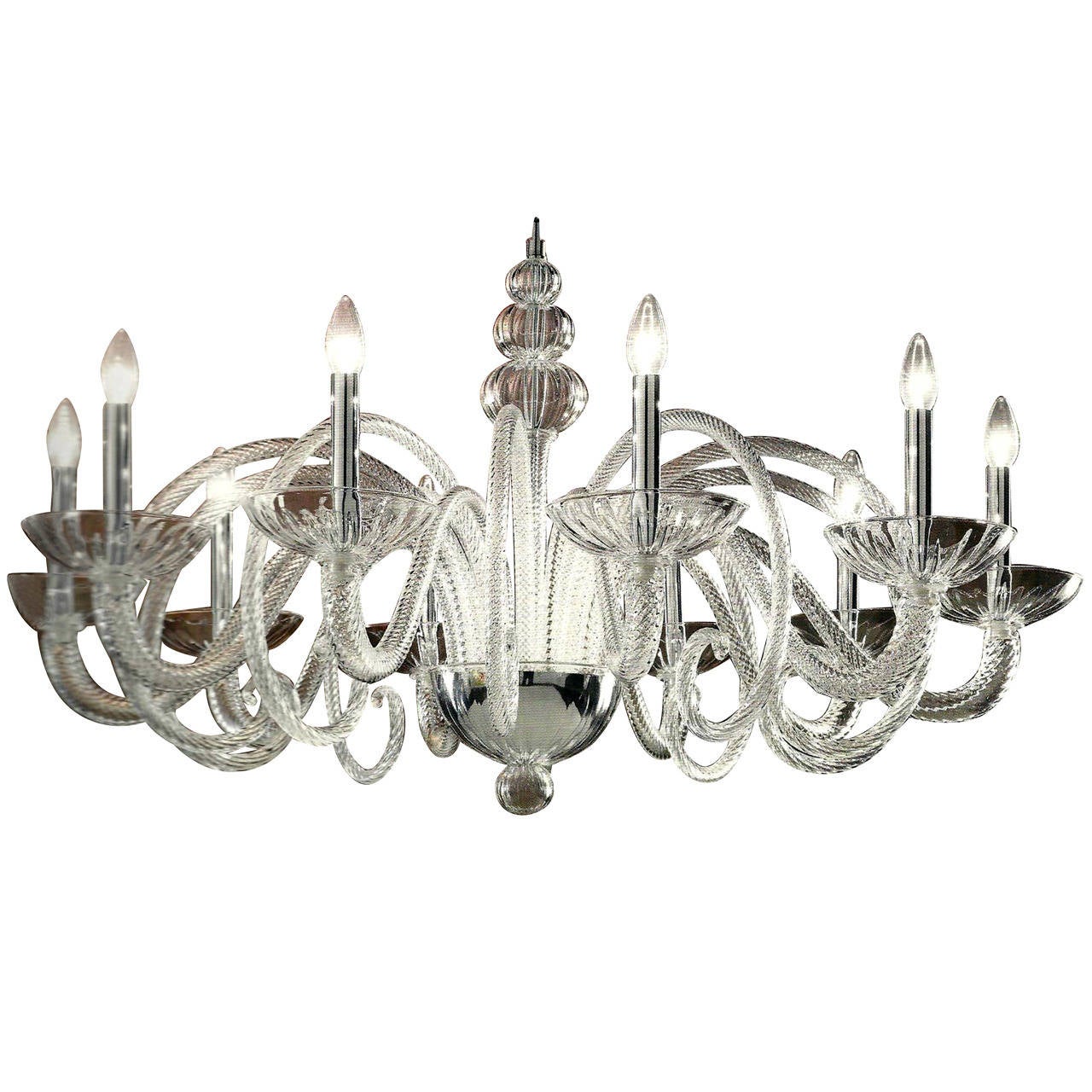 Large Italian MId-Century Modern Ten-Arm Murano / Venetian  Glass Chandelier