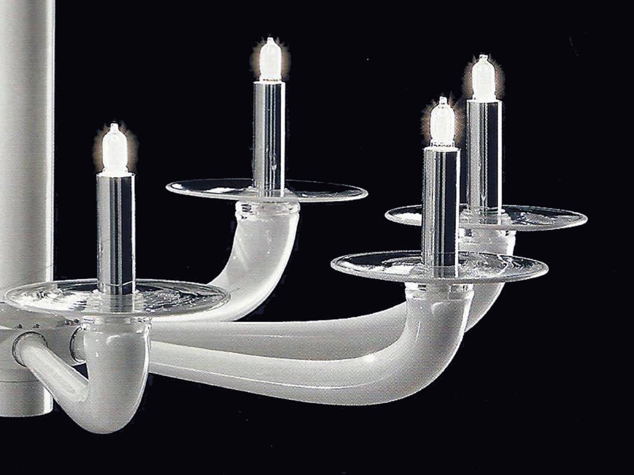Modern Two Pure White Murano Eight-Arm Chandeliers