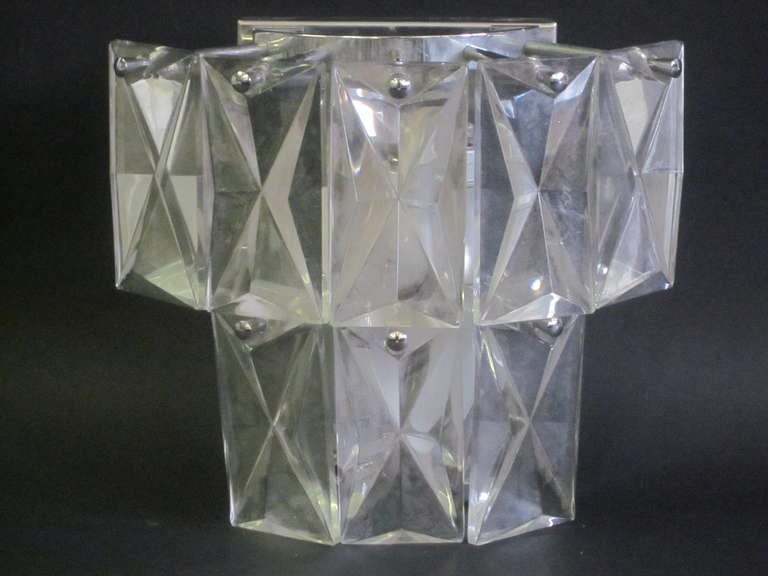 2 Pairs of French Mid-Century Modern Lead Crystal Sconces Attributed to Baccarat In Good Condition In New York, NY