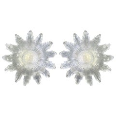Rare Pair of Cut Crystal Starburst Fixtures / Pendants Attributed to Baccarat