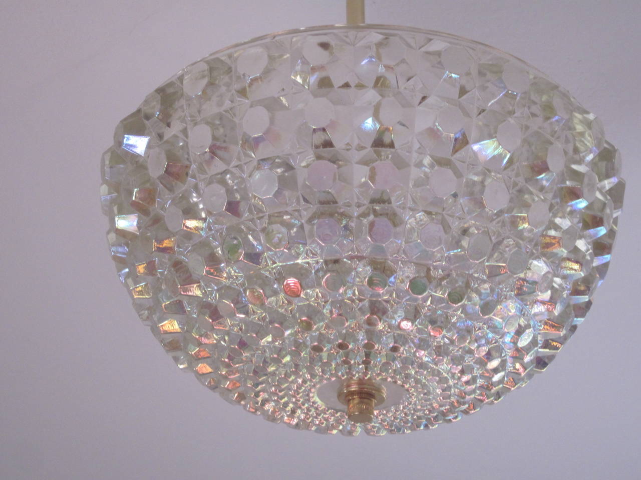 2 Austrian Mid-Century Modern Cut Crystal Pendant or Chandelier Bakalowits Sohne In Good Condition For Sale In New York, NY