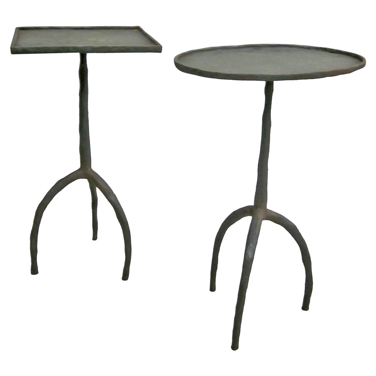 Pair of French Hand-Hammered Iron Tables Attributed to Diego Giacometti