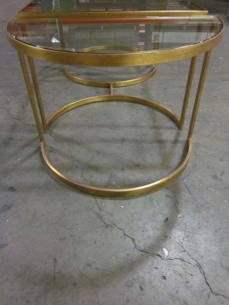 Italian Mid-Century Modern Style Gilt Iron 3 Part Coffee Table, Maison Bagues In Excellent Condition In New York, NY