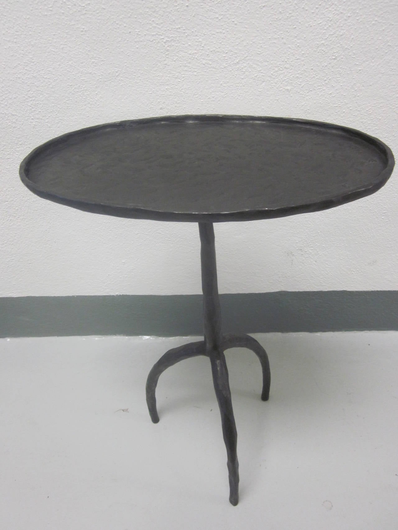 20th Century Pair of French Hand-Hammered Iron Tables Attributed to Diego Giacometti