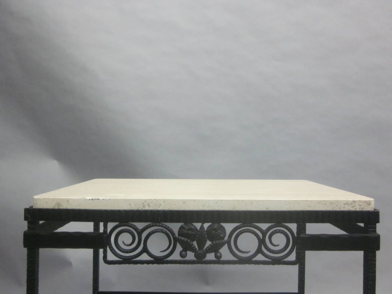 20th Century French Wrought Iron and Stone Console or Nightstand, Edgar Brandt For Sale