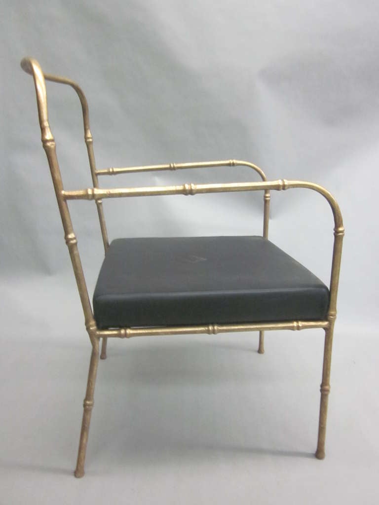 Pair of French Mid-Century Modern Faux Bamboo Armchairs, Style Jacques Adnet In Good Condition For Sale In New York, NY